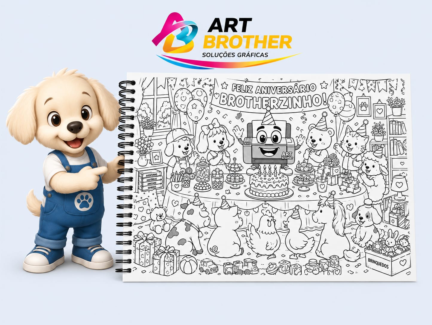 Página de colorir com festa de aniversário