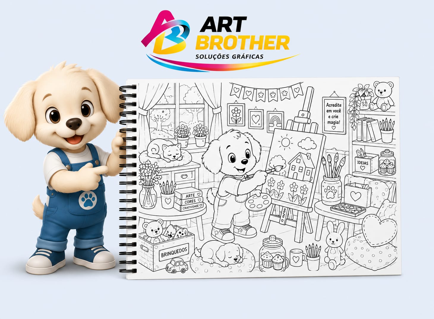 Página de colorir com atividade artística